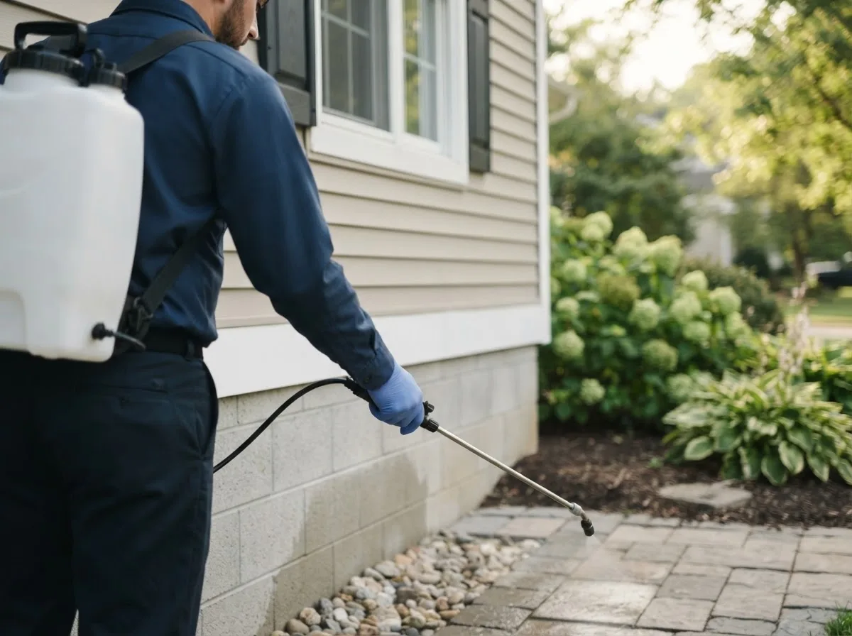 Pest control technician inspecting a home in Converse, IN